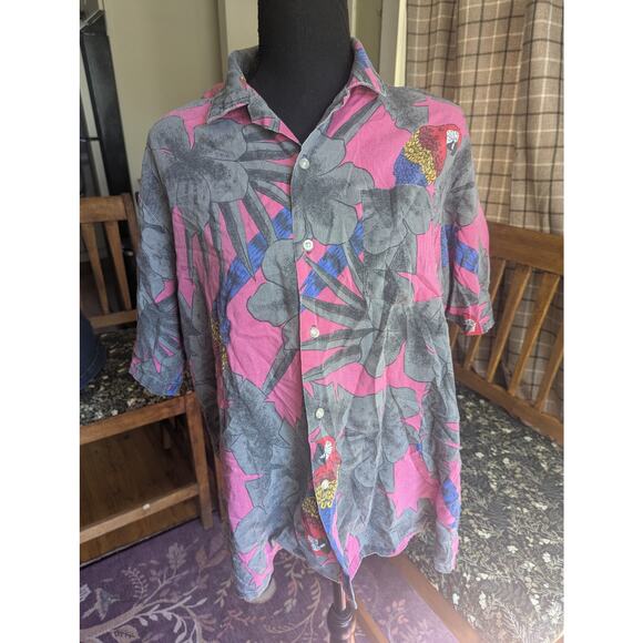 Men's Lg Vintage Hawaiian Parrot Print Shirt - Picture 1 of 3